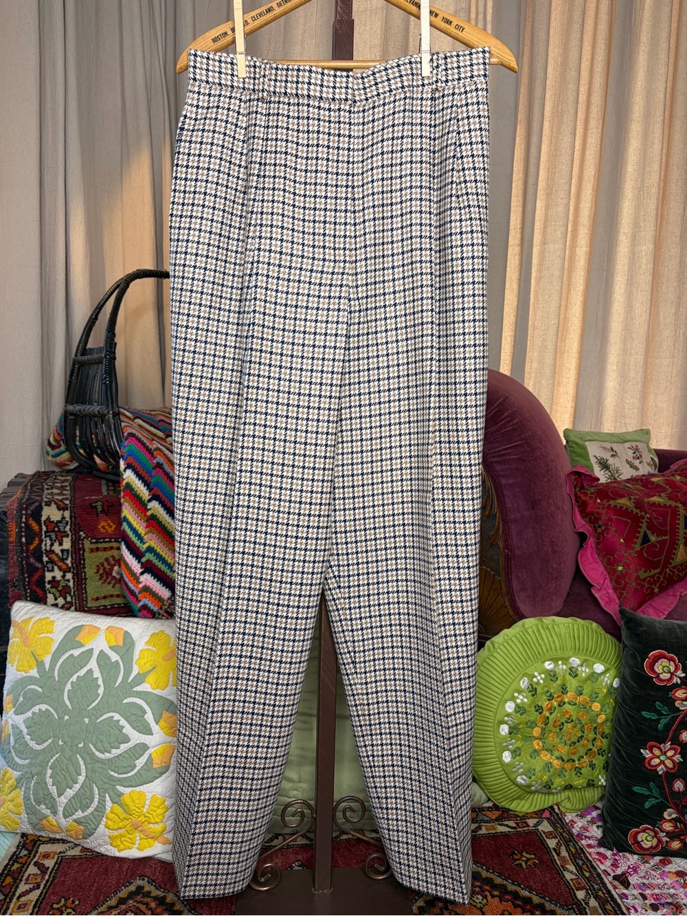 80s Wool Houndstooth Check Trousers ILGWU